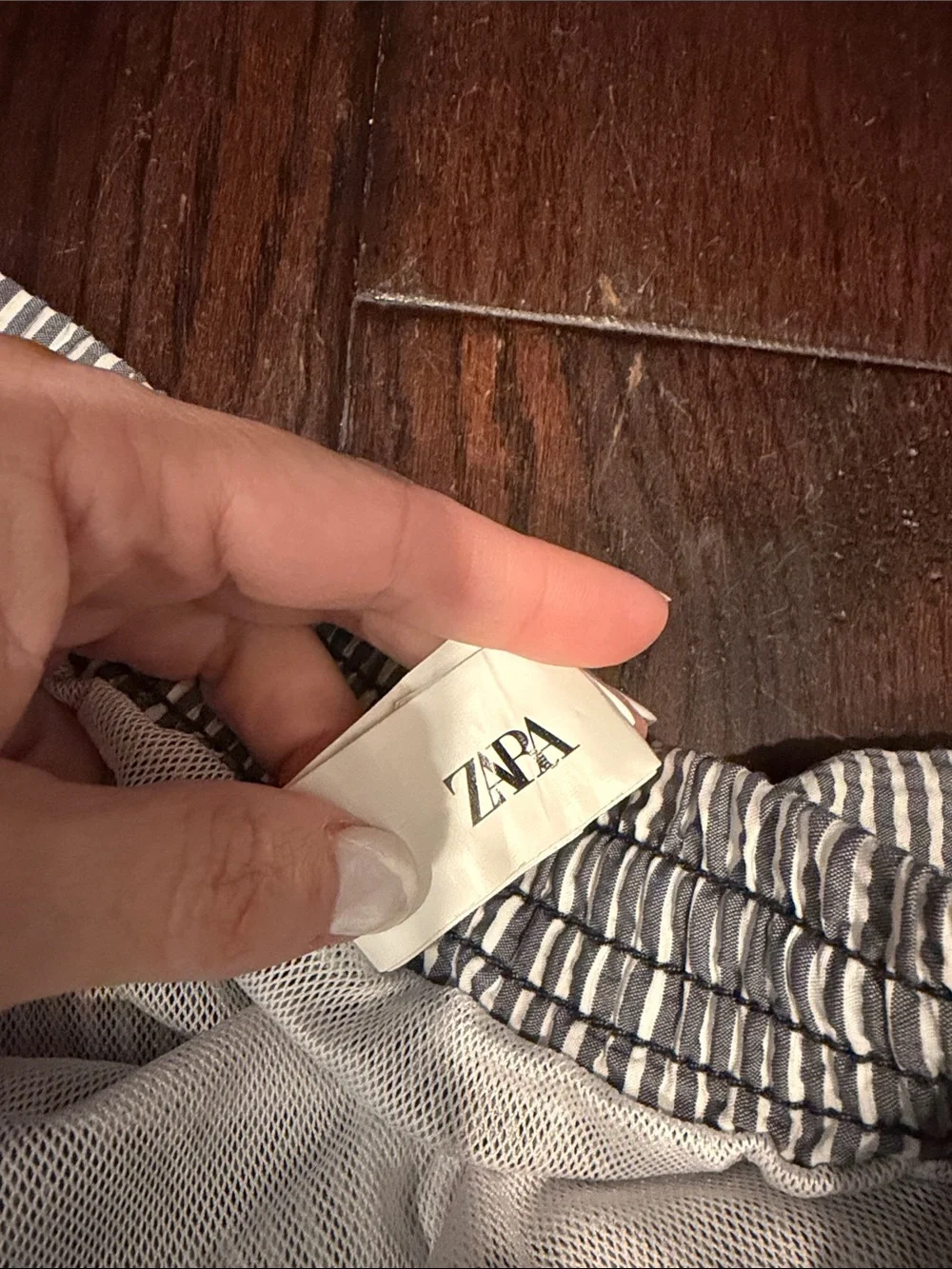 Zara Navy and White Striped Drawstring Shorts